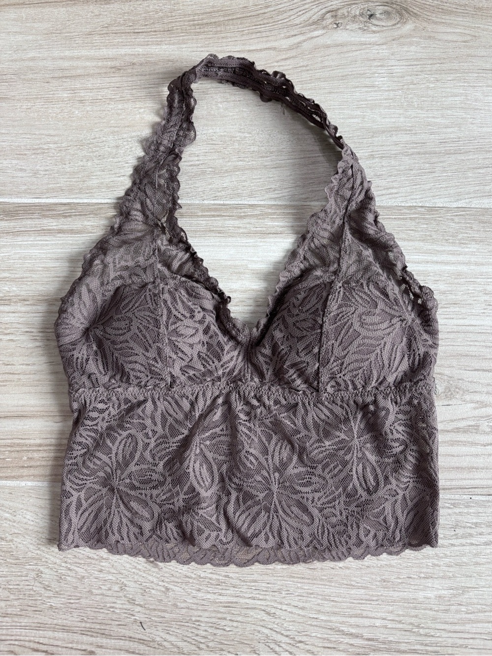 Aerie Lace Padded Halter Bralette Bra in Taupe Women’s Size Small
